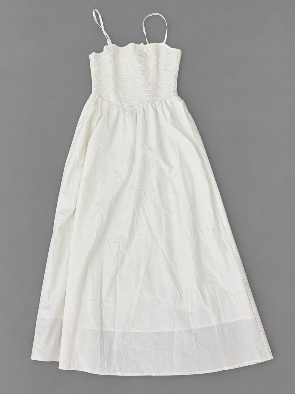 White Smocked Bodice Maxi Dress with Spaghetti Straps